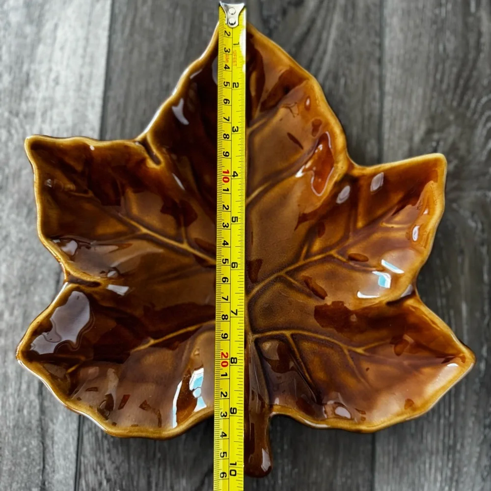 Pottery Barn Harvest Leaf Serving Plate Maple Leaf 10” Ceramic Salad Dish Brown